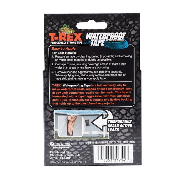 T-Rex 2 In. W X 5 Ft. L Black Waterproof Repair Tape